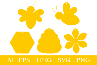 Bees Gift Tags template. Bees Gift Tags printable. Bees SVG