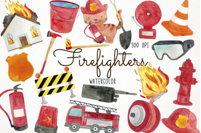 Watercolor Firefighters Clipart, Fireman Clipart, Fire Clipart