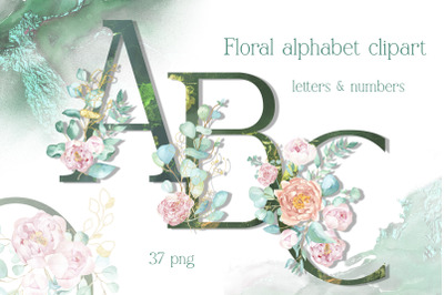 Floral alphabet monogram clipart Eucalyptus wedding letter