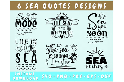 Sea Quotes SVG Bundle&2C; 6 Designs&2C; Sea Sayings SVG&2C; Sea You Soon SVG