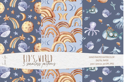 Cute nautical seamless patterns/ Digital paper-3 JPEG files