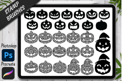 Pumpkin Stamps Brushes for Procreate and Photoshop. Halloween Pumpkins