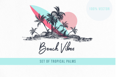 Palm trees vector clip art set