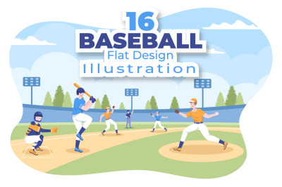 16 Baseball Player Sports Illustration