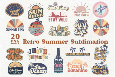 Retro Summer Sublimation Bundle | Summer Beach PNG Bundle