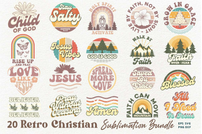 Retro Christian Faith Sublimation Bundle | Faith SVG Quotes