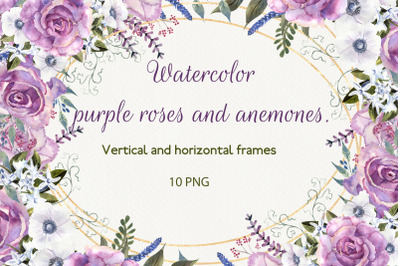 Frames with Watercolor Purple Roses