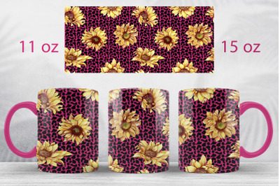 Sunflower mug wrap Pink leopard print mug sublimation design