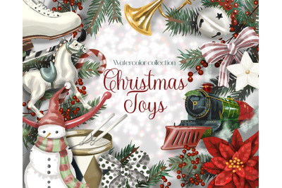 Christmas watercolor clipart, Christmas Toys  PNG