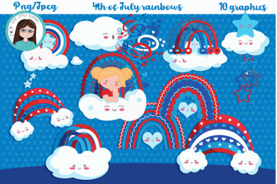 Fourth of July Rainbows blonde girl cliparts
