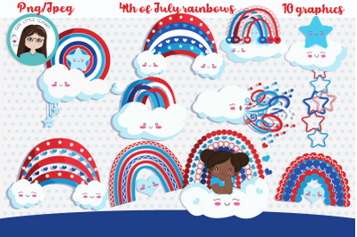 Fourth of July Rainbows Black Skin Girl Cliparts