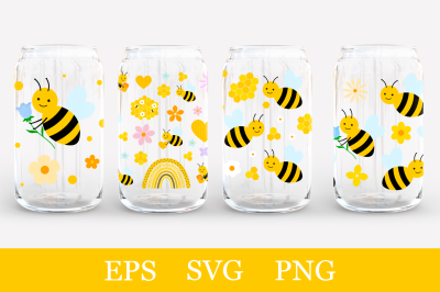 Bees Can Glass Wrap SVG. Honey Can Glass Wrap Bundle