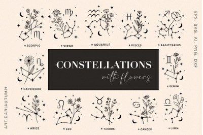 Zodiac constellations with flowers