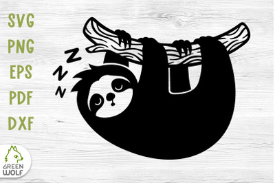 Lazy sloth on branch svg file for cricut Sleeping sloth silhouette png