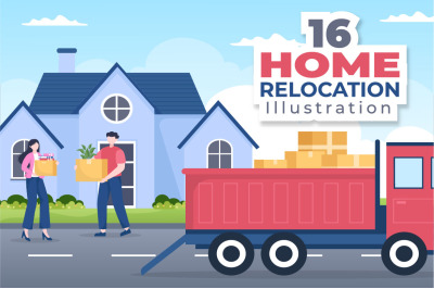 16 Home Relocation Cartoon Illustration