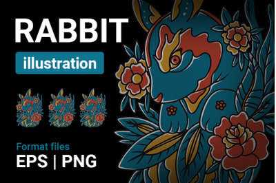 Rabbit traditional illustration for screen printing