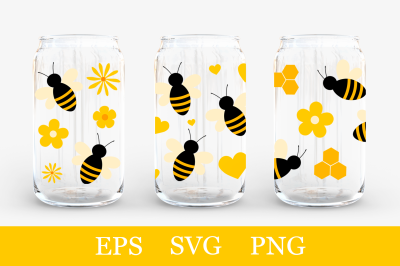 Bees Can Glass Wrap SVG. Honey Can Glass Wrap Bundle