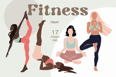 Fitness clipart, yoga clipart, African American clipart, planner