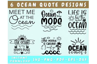 Ocean Quotes SVG Bundle, 6 Designs, Ocean Vibes SVG, Ocean Mode SVG