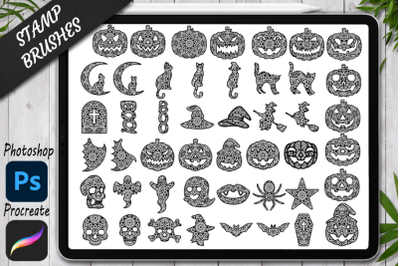 Halloween Mandala Stamps Brushes for Procreate and Photoshop.