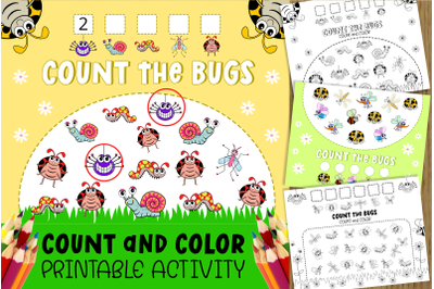 Count the Bugs Kids Counting &amp; Coloring Activity Pages