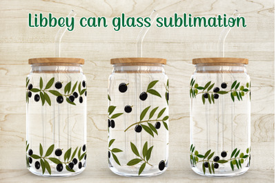 Olive branch libbey can glass sublimation