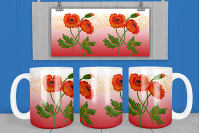 Floral mug wrap | Poppies sublimation