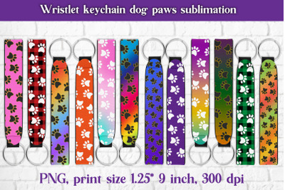 Wristlet keychain dog paws sublimation, key fob wristlet