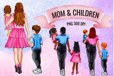 Mom &amp; Children Family Creator Clipart