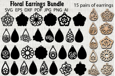 Floral Earrings SVG Bundle, Pendant Template For Laser Cut