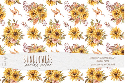 Sunflower seamless pattern/ Digital paper-1 JPEG file