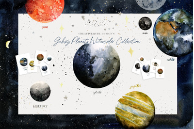 Galaxy Planets Watercolor Collection