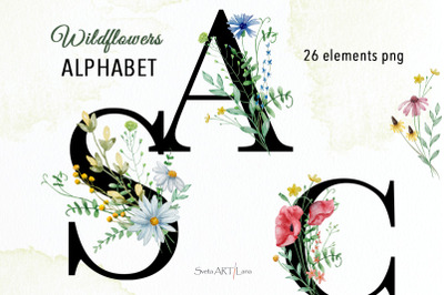 Watercolor Wildflowers alphabet