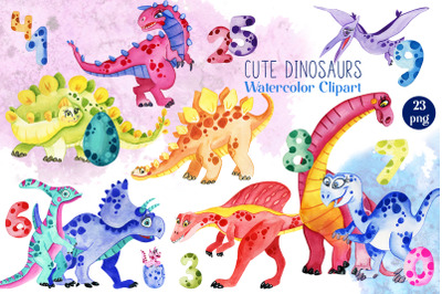 Cute Dinosaurs Watercolor Clipart Sublimation designs