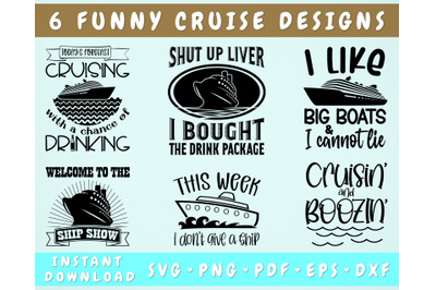 Funny Cruise Quotes SVG Bundle, 6 Designs, Funny Cruise Shirt SVG