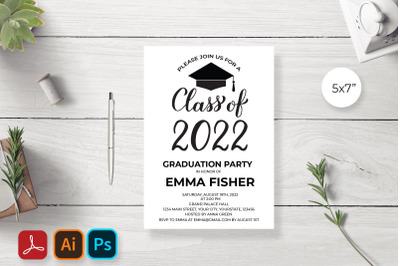 Graduation Invitation Card Editable Template. Class of 2022.  Grad Party Invite, Graduation Announcement