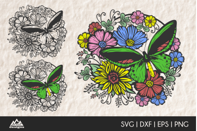 Cute Butterfly n Flowers Svg Design