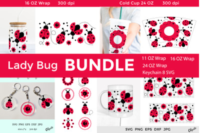 Lady Bug Bundle. Can Glass, Cold Cup, Mug, Keychain
