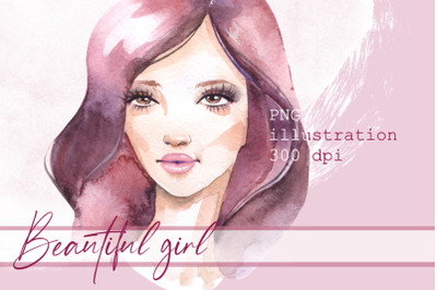 Beautiful girl. Watercolor png