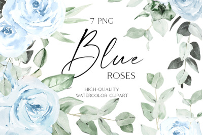 Baby blue flowers clipart, Dusty blue boho roses clip art