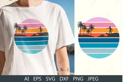 Surfing svg shirt design, Retro sunset, Summer hawaii svg