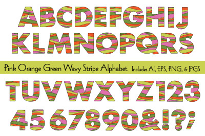 Pink Orange Green Wavy Stripe Alphabet
