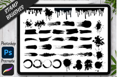 Splatter Stamps Brushes for Procreate and Photoshop. Brush Strokes.