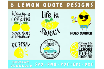 Lemon Quotes SVG Bundle, 6 Designs, Lemon Sayings SVG, Funny Lemon SVG