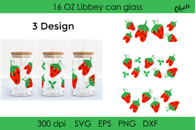Strawberry Can Glass 16 OZ Wrap. Strawberry SVG.