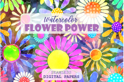Watercolor Flower Power Seamless Pattern Papers