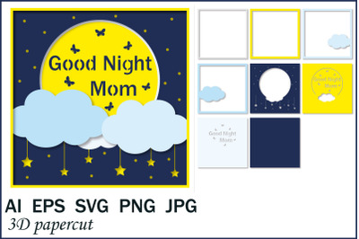 Good night mom, postcard template papercut svg