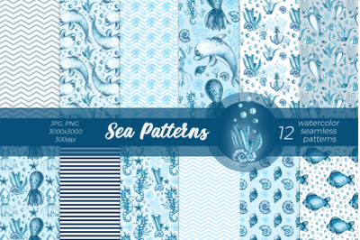 Sea Patterns / Watercolor Patterns PNG, JPG