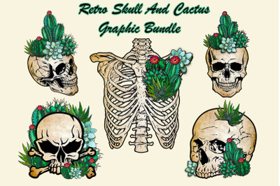 Retro Skull And Cactus Graphic Bundle