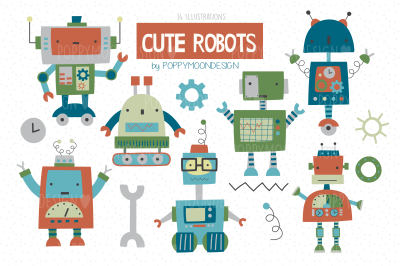 Cute Robots clipart set